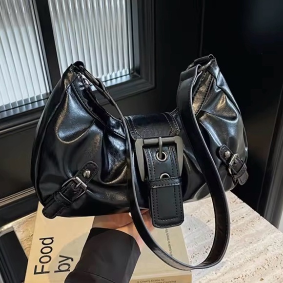 Handbags - Black Buckle-Accent Shoulder Bag